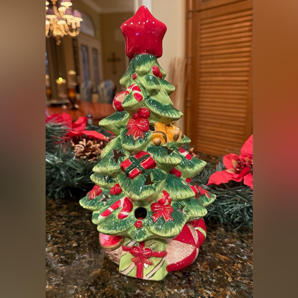 Festive Ceramic Christmas Tree with Red Star
